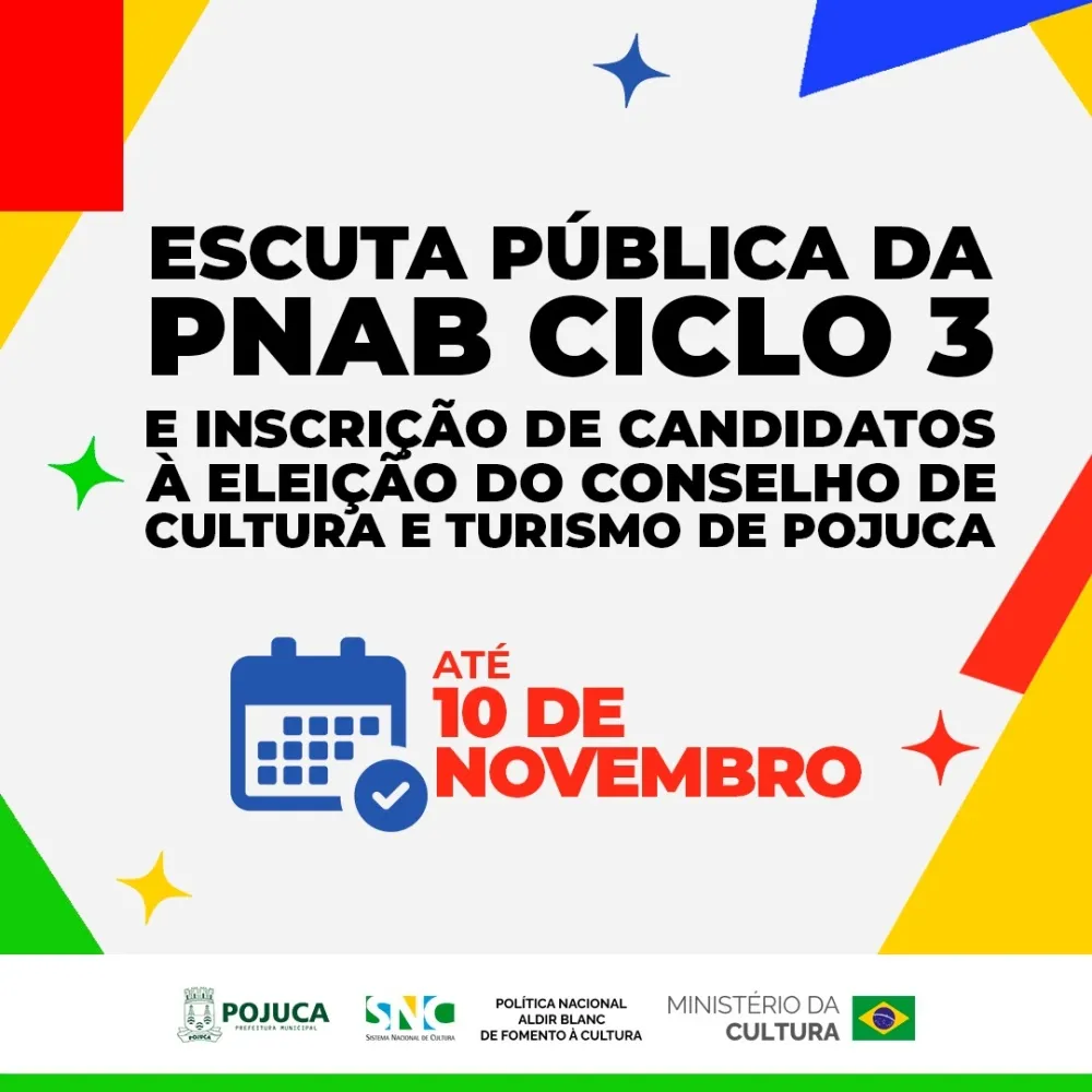 Imagem da matéria: Pojuca abre inscrições para Conselho de Cultura e Turismo e consulta pública da Lei Aldir Blanc